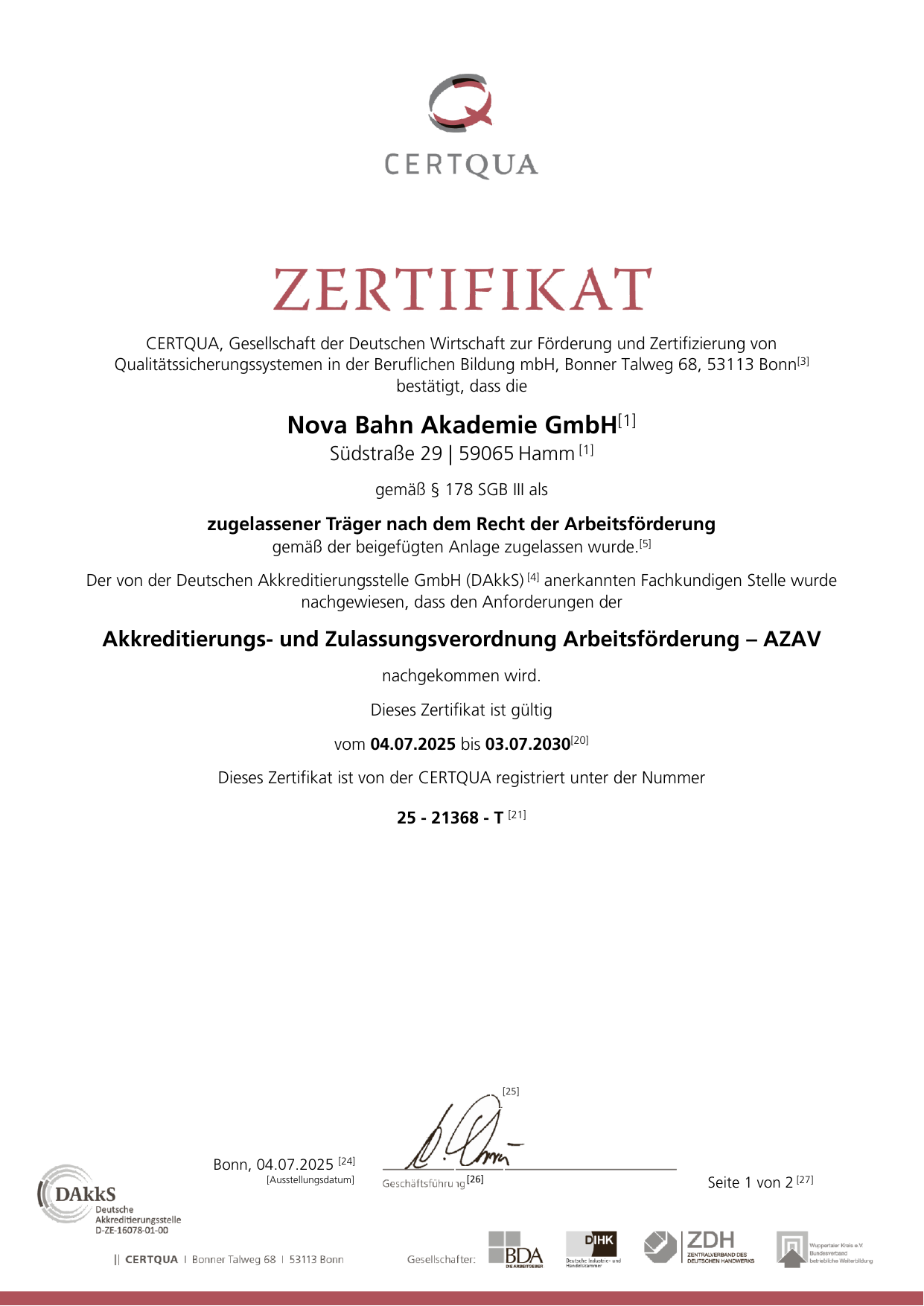 AZAV-Trägerzulassung — Seite 1